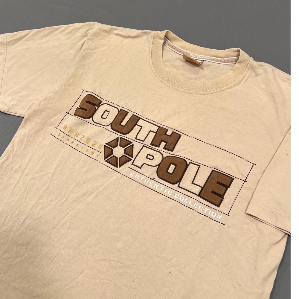 Southpole Vintage Y2K Streetwear Graphic T-Shirt Tan Brown Mens Medium